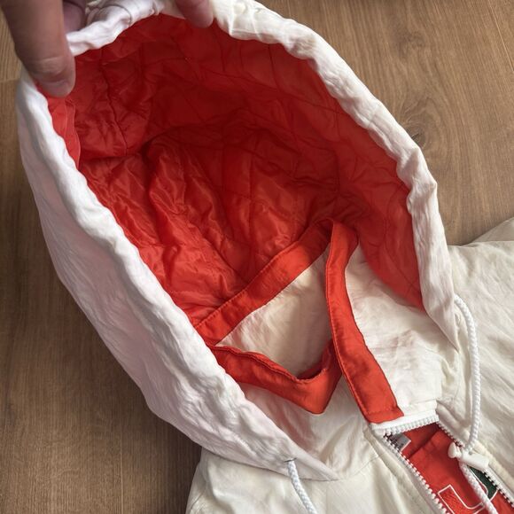 Vintage 90s Miami Hurricanes Majestic White Size XL Qtr Zip Hooded Puffer Jacket - Picture 7 of 9